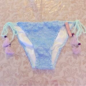 Victorias Secret Swimsuit String Bikini Bottoms Blue & Purple Sz Small NWT